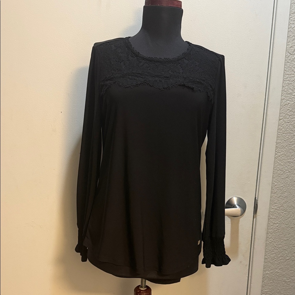 Anne Klein Elegant Black Lace Blouse